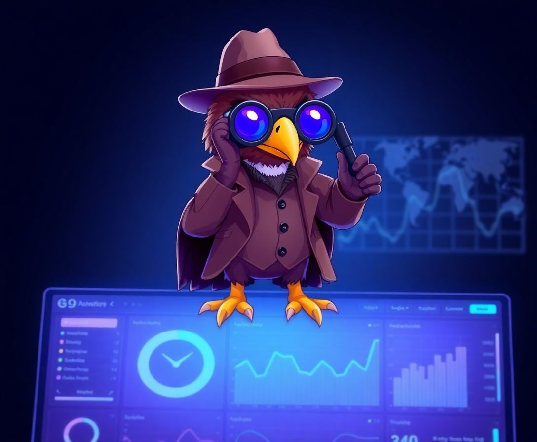 Detective eagle mascot with binoculars